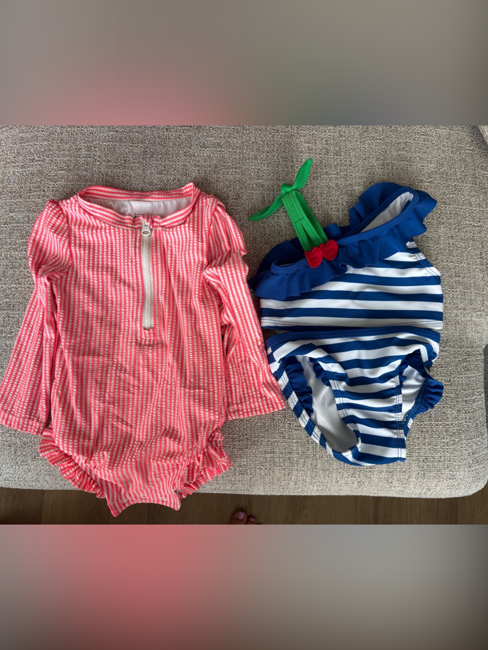 Bundle *** Kids Swim Set - Pink Rash Guard & Blue Striped Bottoms